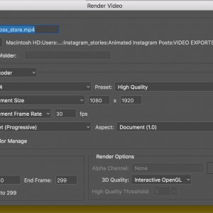 Video export settings for instagram in Photoshop